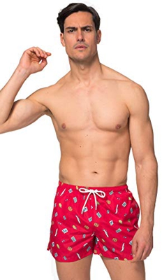 TEX - Bañador Estampado para Hombre, Rojo Matizado, S