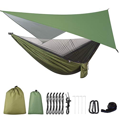 OTraki Hamaca con Mosquitera y Toldo Camping 200 kg de Capacidad de Carga Hamaca Jardín Exterior con Lona Tienda de Campaña Impermeable e Anti-Mosquit