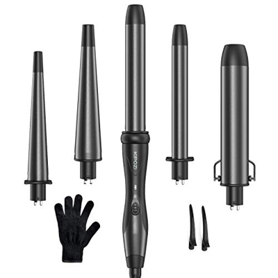 KIPOZI Rizador pelo Planchas 5 en 1, Rizadoras Profesional Ceramica Muitifunción Barras con Diferentes Diámetros Intercambiables, Rizador de Pelo Incl