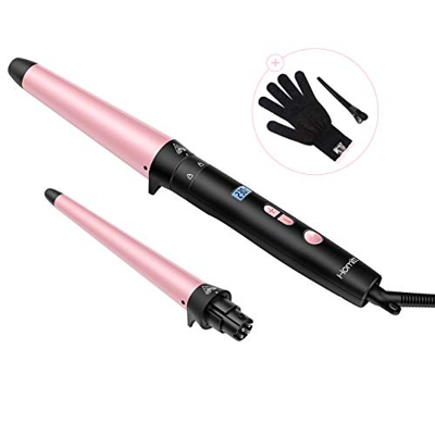 Homitt Rizador de Pelo Profesional 2 en 1 set con Conos Temperatura Ajustable Cerámicas de Turmalinas Intercambiables, 13-25mm 25-38mm Planchas rizado