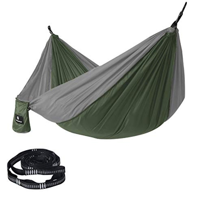 SONGMICS Hamaca de Camping, 275 x 140 cm, 300 kg Capacidad de Carga, Probado por el TÜV, con Correas Multi-Lazos y Mosquetones, Ligera, Secado Rápido,