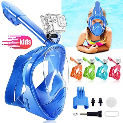 HINATAA Máscara de Buceo para Niños, 180 °Máscara de Snorkel de Cara Completa Infantil, Anti-vaho Anti-Fuga Máscara de Gafas Compatible con GoPro, Ade