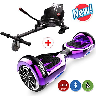 HITWAY 6.5” Patinete Eléctrico con Silla, Hoverboards Bluetooth, Scooter Eléctrico Asiento kart, Self Balancing Scooter Potente Motor con Indicador LE