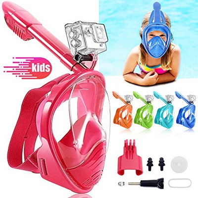 HINATAA Máscara de Buceo para Niños, 180 °Máscara de Snorkel de Cara Completa Infantil, Anti-vaho Anti-Fuga Máscara de Gafas Compatible con GoPro, Ade