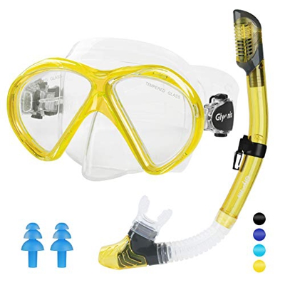 Glymnis Gafas de Buceo Gafas Snorkel Seco Completo Kit de Snorkel Máscara de Buceo y Snorkel Seco Set Máscara Set de Snorkel Profesional para Adultos 