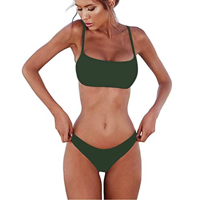 Meizas Conjuntos de Bikinis para Mujer Push Up Bikini Traje de baño de Tanga de Cintura Baja Trajes de baño Adecuado Viajes Playa La Natacion (XL, Ver