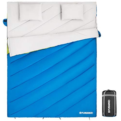 FUNDANGO Saco de Dormir Saco de Dormir Doble para 2 Personas para Adultos Clima frío Extremo 0 Grado Ligero Compacto Impermeable para Acampar Mochiler