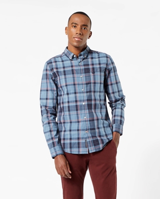 Dockers - Camisa De Hombre Alpha Icon Regular De Cuadros Azul