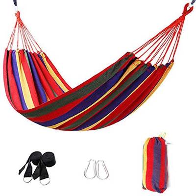 Signstek Hamaca de algodón para Exteriores (230 x 150 cm), Capacidad de Carga de hasta 300 kg, portátil con Bolsa de Transporte para Patio, jardín (Ro