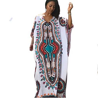 Lazzon Vestido Largo de Playa Mujer Verano Traje de Baño Bohemio Maxi Caftán Túnica Talla Grande Pareos
