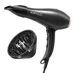 KIPOZI Secador de Pelo Profesional 2200W, Secador Iónico con Difusor y Concentrador, Tiempo de Secado Rápido, Negro precio