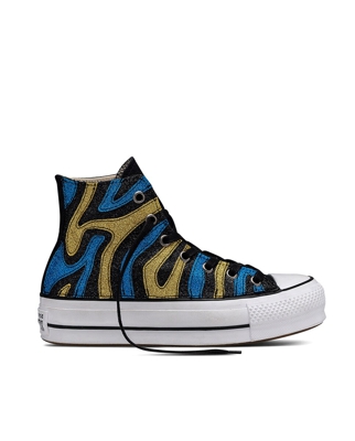 Converse Gold & Blue Glitter Platform Chuck Taylor All Star High Top