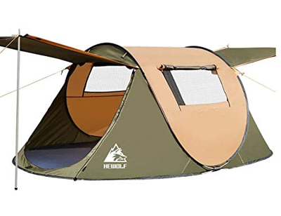 HEWOLF - Tienda de campaña automática para 2 – 4 personas, impermeable, portátil, para la playa, camping, senderismo, pesca, color marrón, tamaño L (2