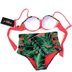 Fuba.VI 2019 - Conjunto de trajes de baño sexy para mujer, cuello halter/sin tirantes, conjunto de bikini alto rosado características
