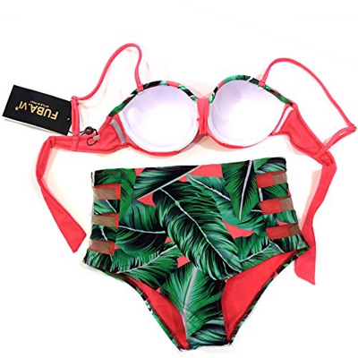 Fuba.VI 2019 - Conjunto de trajes de baño sexy para mujer, cuello halter/sin tirantes, conjunto de bikini alto rosado