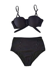Marine - Conjunto de Bikini con Braga Alta, con Tejido Acanalado y Detalle de Botones (Negro, 46) precio