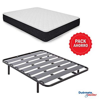 Duérmete Online - Pack Ahorro Cama Completa con Colchón Viscoelástico Pocket Visco + Somier Lama Ancha + Patas Roscadas, 150x190