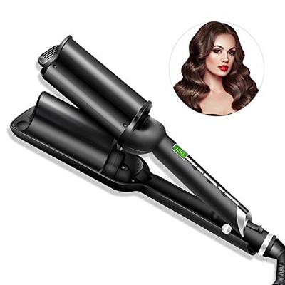 UKLISS - Rizadora y onduladora eléctrica de pelo para mujeres, triple cilindro, turmalina, cilindro de cerámica, para ondas playeras, rizadora con pen