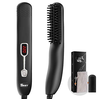 Cepillo Alisador de Barba, Peine para Barba SKEY para Hombres, Control de Calentamiento iónico de cerámica, 6 Temperaturas ajustables/Apagado automáti