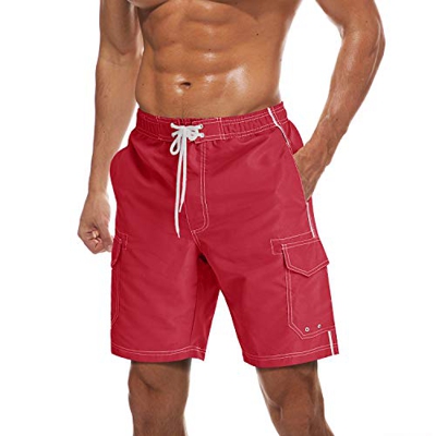 TACVASEN Bañador para hombre con múltiples bolsillos de secado rápido para playa, Hombre, TAC-134-W19M001-Red-L, rojo, M
