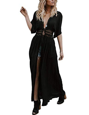 Túnica larga para mujer, de gasa, tipo kimono, cárdigan, vestido, con estampado floral, para llevar con bikini, ideal para verano Estilo 22 Talla únic