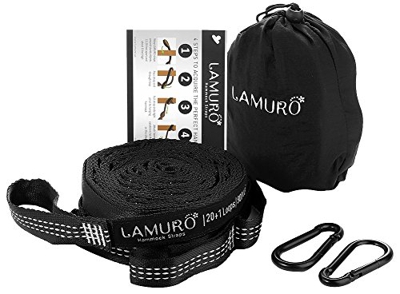 LAMURO Kit De Sujeción de Hamaca de Alta Resistencia con 2 Mosquetones Fuertes y Correas No Elásticas Largas 3,65 m con 40 Ganchos para Colgar Hamaca 