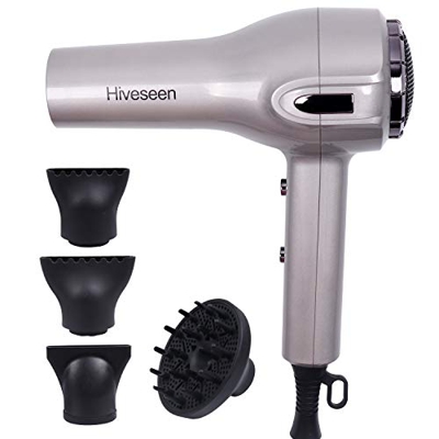 Hiveseen Secador de Pelo Profesional Ionico, 2400W Secador de Cabello Antiencrespamiento con Difusor y Concentrador, 3 Ajustes de Temperatura, Botón d