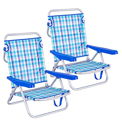 LOLAhome Pack de 2 sillas de Playa Convertibles en Cama de Aluminio y textileno (Azul Cuadros)