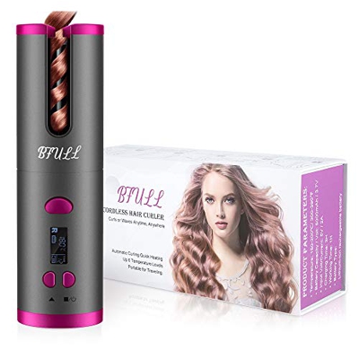 BFULL - Rizador de pelo inalámbrico para coche (cilindro de cerámica profesional de 3/4 pulgadas con calentamiento rápido, temperatura ajustable, port