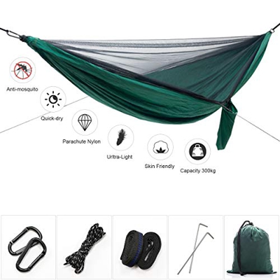 DTNO.I Hamaca de Camping con mosquitera, Ultraligera, portátil, Doble y Individual para Viajes, Acampada, con Correas de árbol para mochileros al Aire