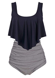 Aidotop Bañador para Mujer Top con Volantes Cintura Alta Traje de baño Trajes de baño de Dos Piezas Bikini Sets (8Black Stripe, XXL) características