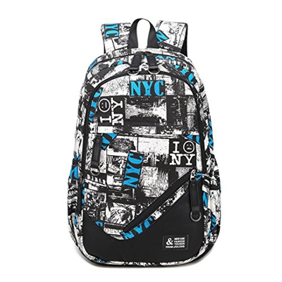 Wewod Mochila Escolar Juvenil,Mochilas Escolares Adolescentes,Bolso Grandes del Ordenador Portátil 15.6 Pulgadas,Mochilas Escolares Moda Impresión (Bl