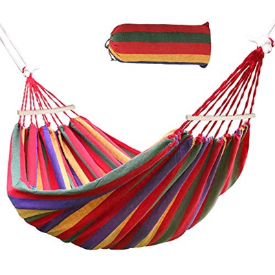 Ertisa Hamaca de Algodón, 220x120CM Hamacas Grande para Jardín al Aire Libre Cama Portátil de Lona con Cuerdas para Acampar Capacidad de 200 Kg Peso L
