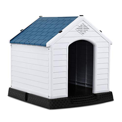 COSTWAY Casa para Perros de Plástico 70x65x71,5 centímetros para Jardín Interior y Exterior Caseta para Perro con Suelo Elevado en oferta