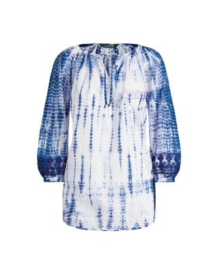 Lauren Ralph Lauren - Blusa De Mujer Con Manga Francesa Y Estampado Tie Dye