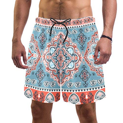 Eslifey - Pantalones cortos de playa para hombre, diseño de cachemira, étnico, mandala multicolor M