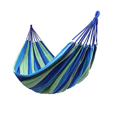 Hamacas Colgantes Jardin Exterior Algodon Lona Hamaca Portátil al Aire Libre Acampada Viaje para 2 Personas Carga de 300 kg Colorido (2 Personas, Azul