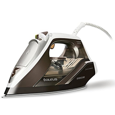 Taurus Geyser Eco 2600 – Plancha, Elimina Virus y bacterias, 160 g/min, 2600W, regulador Vapor y Temperatura, Suela Titanium, Plástico, Azul, Blanco