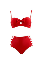SOL Y PLAYA - Conjunto Bikini Bandeau Braga Alta diseño Lazo Tiras Moderno para Mujer Chica Push up (44 - XL, Rojo) características