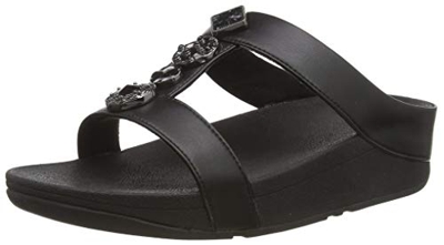 FitFlop Fino H Bar Slide-Textured Circles, Sandalias de Punta Descubierta para Mujer, Negro (Black 001), 38 EU