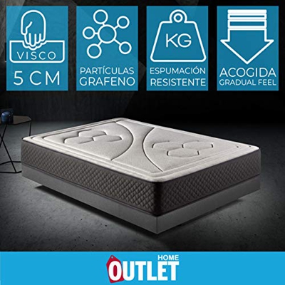 HOME Colchón 135x190cm Viscoelastico Memory Vex Foam 27cm Altura, 5cm viscoprogresion Grafeno