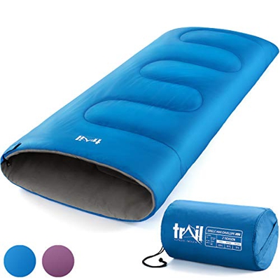 Trail Saco de Dormir Individual Niño y Niña, Camping, Acampada, Senderismo y Actividades al Aire Libre de 200 g/m2, 2 Estaciones. Bolsa Ligera de Comp