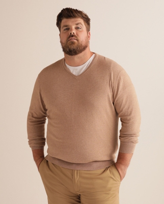 Emidio Tucci - Jersey De Hombre Camel Con El Cuello De Pico Tallas Grandes