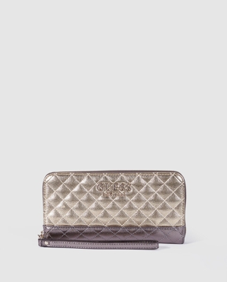 Guess - Cartera Grande De Mujer En Dorado Y Plata Con Cremallera