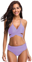 SHEKINI Bikini de Traje de baño de Colores Oscuros para Mujer Bikini de Tirantes Bikini de Cintura Alta de Dos Piezas (M, Lila) características