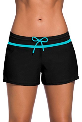Yavero Shorts de Baño Mujer Bañador Short Deportes Acuáticos Shorts de Natación Secado Rápido Bermudas de Baño Mujer Cortos con Cordón Ajustables Azul
