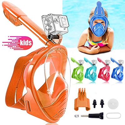 HINATAA Máscara de Buceo para Niños, 180 °Máscara de Snorkel de Cara Completa Infantil, Anti-vaho Anti-Fuga Máscara de Gafas Compatible con GoPro, Ade