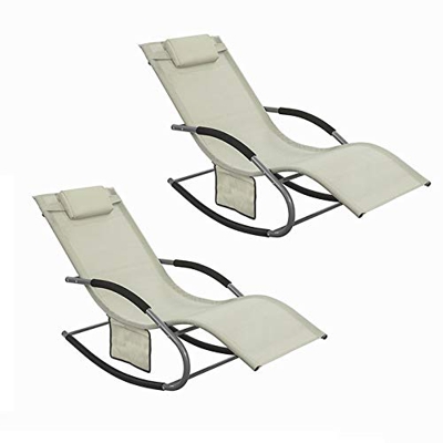 SoBuy Set de 2 mecedoras,Jardín mecedora con reposapiés, Hamaca de jardín, Tumbona ergonómica, beige, OGS28-MIx2, ES