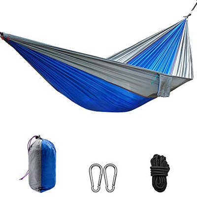 BeiLan Hamaca Ultraligera para Camping,200kg de Capacidad de Carga, 270 x 140 cm,paracaídas de Nylon, Transpirable y de Secado rápido(Azul & Gris)