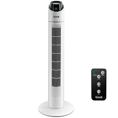 Gotoll Ventilador de Torre Silencioso con Mando a Distancia, 3 Velocidades, 3 Modos de Viento, Temporizador de 15h, Oscilación de 70°, Altura 85 cm, 5
